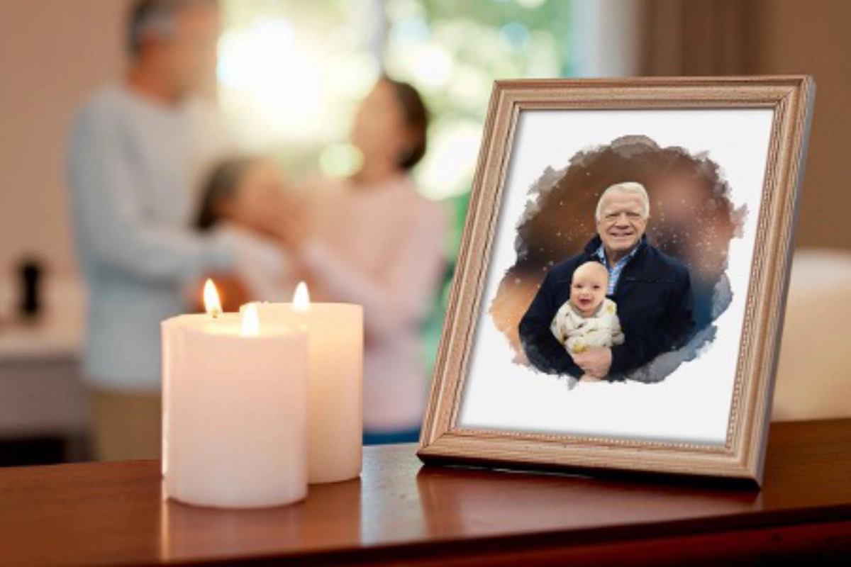 Candles and portrait of loved one