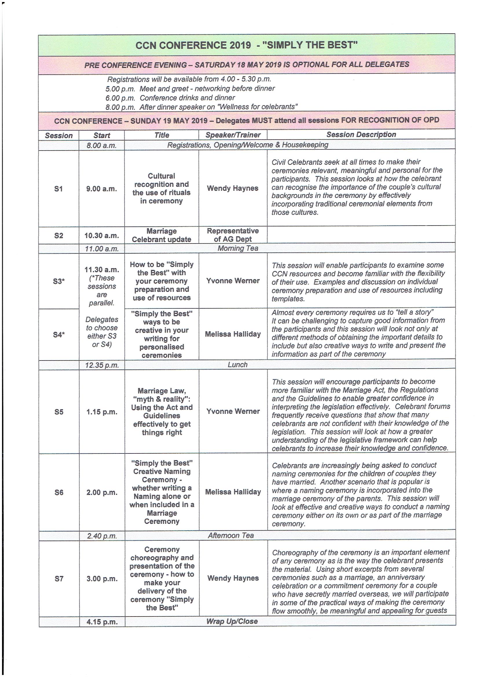 Conference timetable