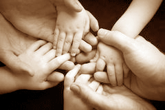 family hands young four coloured 32475318