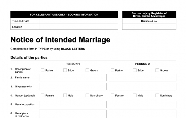 Australia requires a long notice to marry